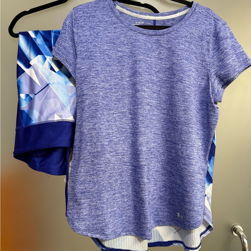 Under Armour Heathered Blue Tee and Geometric Print Leggings